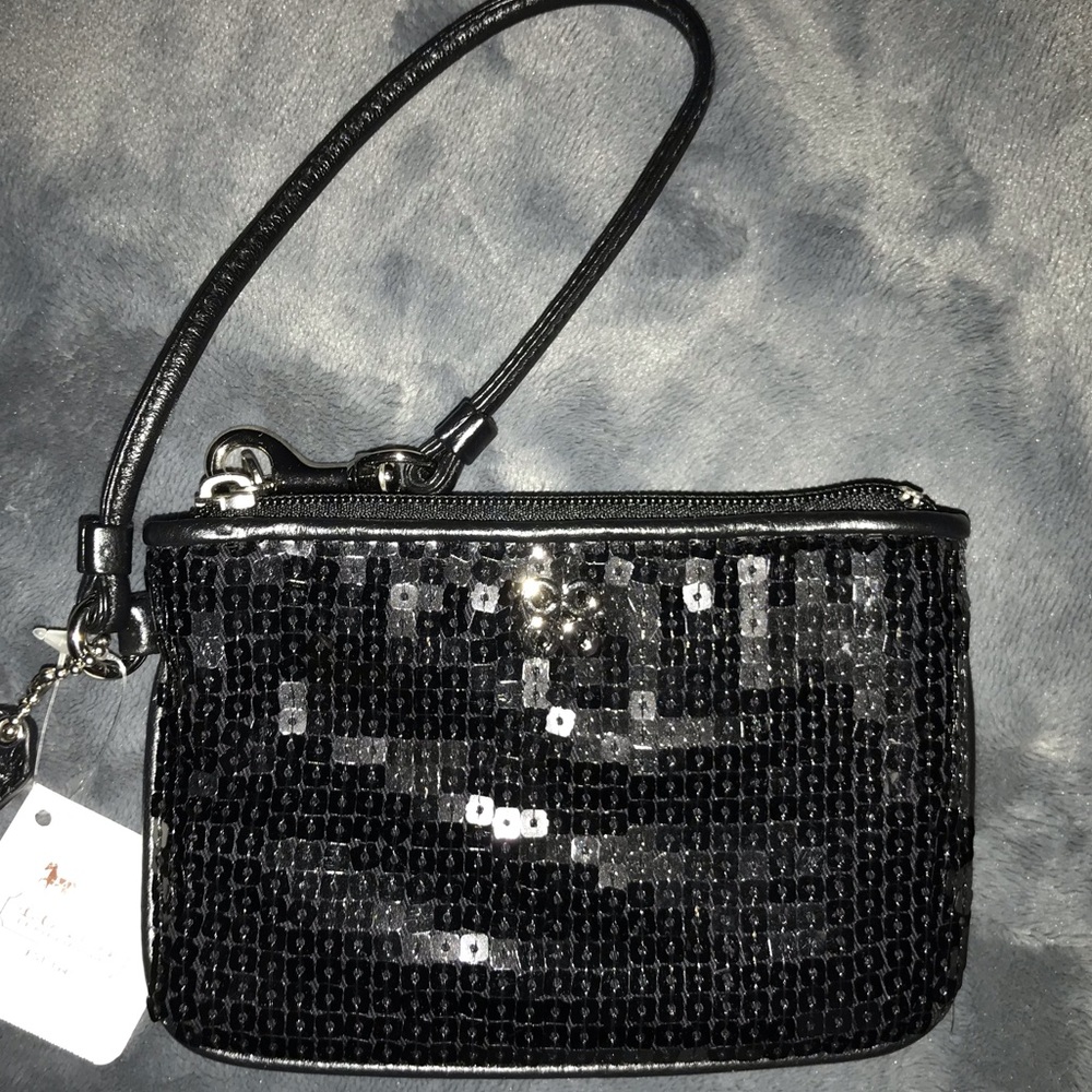 COACH black sequin wristlet